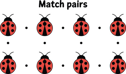Cute ladybug matching pairs game for children, fun educational activity to develop logic, memory, and observation skills. © SNIGDHO