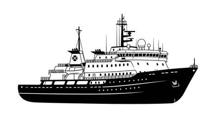 Fototapeta premium Illustration of a large research vessel or icebreaker ship sailing on the sea
