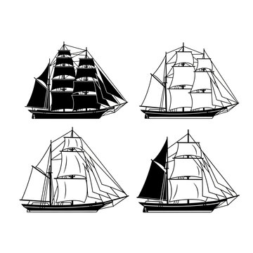 Vintage Sailing Ships Collection: Black and White Illustrations of Tall Ships