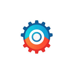 Obraz premium Icône d'engrenage stylisée avec des dégradés de bleu et d'orange illustrant les concepts de réglages, de mécanique industrielle et de progrès technologique.