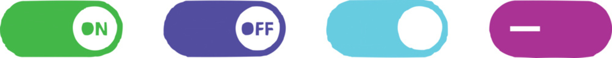 Obraz premium The image features a series of four toggle switches arranged in a horizontal row, each representing different states and colors, which can indicate various functionalities or settings. 