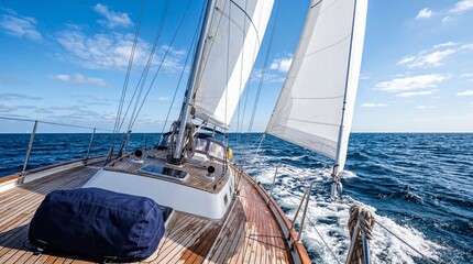 Obraz premium Sailing Yacht Cruising on the Open Ocean Under Blue Sky