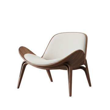 Modern lounge chair with curved wooden shell and upholstered seat