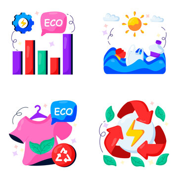 Set of Nature and Ecology Flat Illustrations 