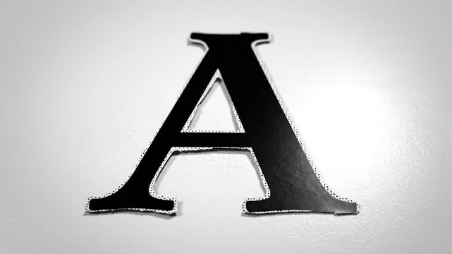 Close-up of a bold black letter A on a textured white background, abstract typography concept