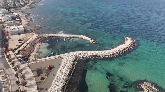 Aerial Drone View of Mola di Bari Coastal Town in Puglia, Italy