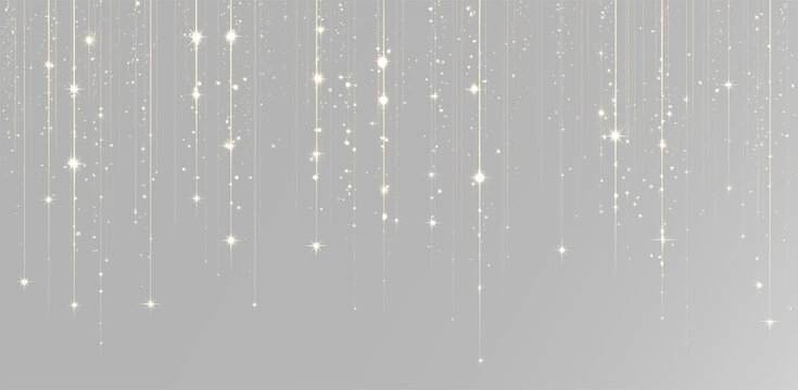 Golden confetti rain with hanging glitter strings for luxury event invitation and festive web header