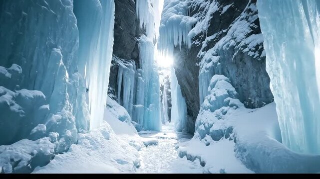 Majestic Ice Cave Formations Illuminated by Natural Light.