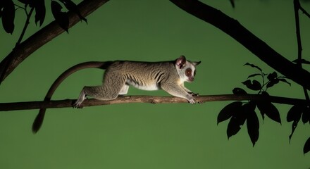 Fototapeta premium Lemur Traversing Tree Branch at Night in a Tropical Forest Scene