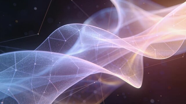 Luminous translucent plexus structure floating and waving gently against a dark background