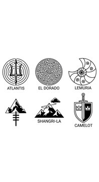 Mythical Places Symbols: Atlantis, El Dorado, Lemuria, Shangri-La, Camelot