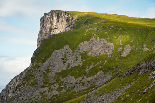 Ryten Mountain,Lofoten Islands Norway, sunny summer day.