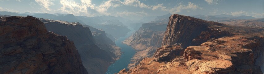 Fototapeta premium Dramatic landscape of canyon with river daytime sunlight