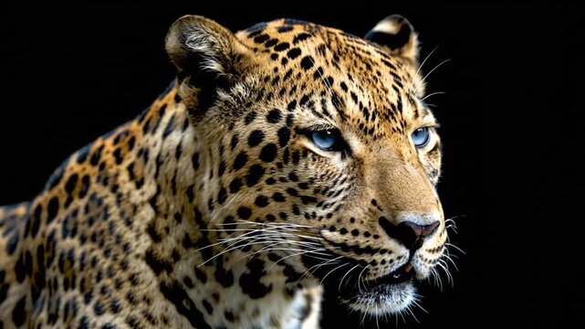 Closeup of a leopards face.