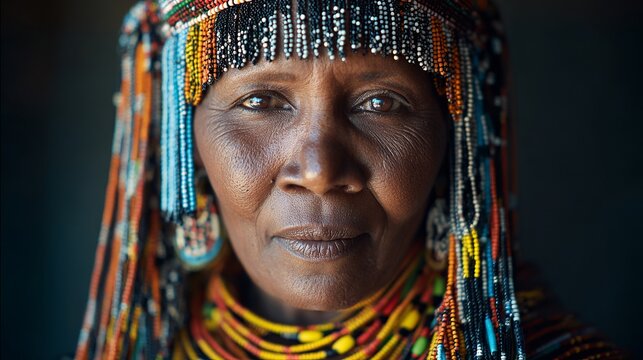 Nyangton woman from Ethiopia's Southern Omo Valley wears a heavy bead necklace.