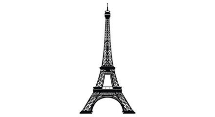 A striking black silhouette of the eiffel tower stands prominently against a clean bright white background symbolizing paris © Niloy MotionArts 3D7