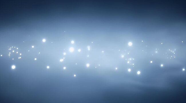 Gentle twinkling light particles float against a soft blue gray background