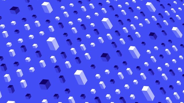 Abstract Geometric Cube Pattern Animation With Sliding Motion In Blue And White Tones In Seamless Loop 4K