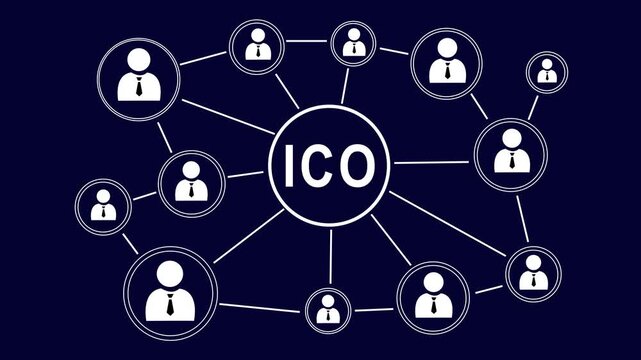 Businessman push ico network web icon black blackground 4k video...