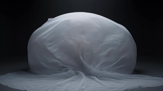 Minimalist abstract still life showing a rounded form covered in white fabric