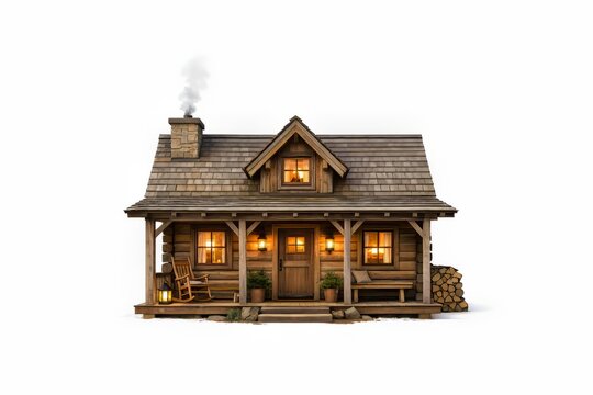 dibujo casa de madera con chimenea en fondo blanco
