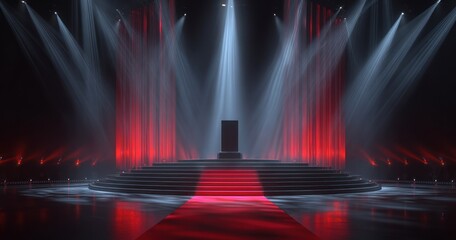 Fototapeta premium Dramatic stage with red and blue lighting for performance or presentation