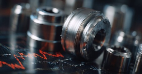 Naklejka premium Close up of metal machine parts with bokeh effect and technical detail