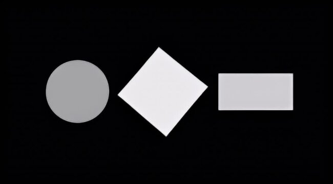 Three distinct geometric shapes arranged horizontally against a stark black background