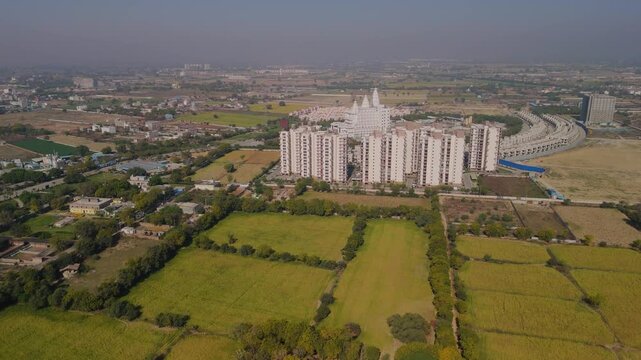 Drone Shot of Vrindavan Chandrodaya Temple Modern Hindu Temple Architecture