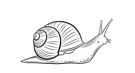 Detailed line drawing of a snail with prominent shell. © Agos