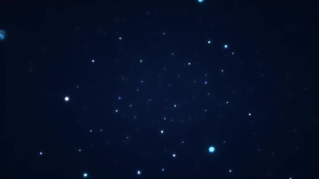 Beautiful dark blue background with glowing sparkling particles in random patterns