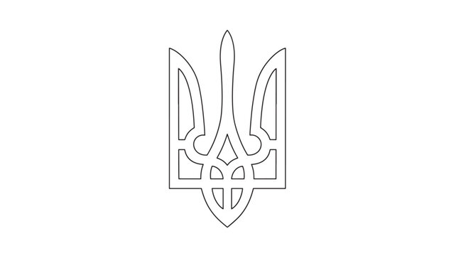 Trident emblem outline with traditional Ukrainian symbolism, an iconic national symbol of freedom and independence.