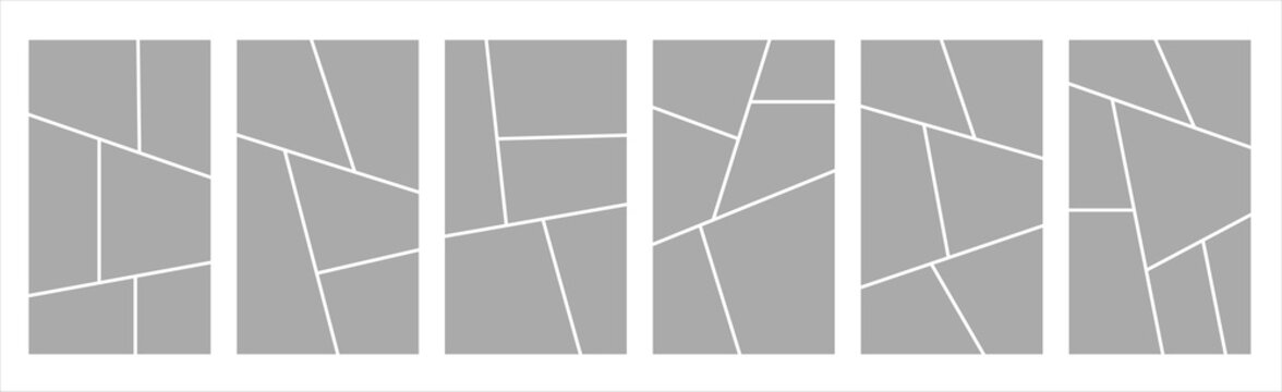 Set of collage grid manga comic storyboard layout panel blank template for social media. Empty page frame for comic book, photo collage, poster, flyer. Vector illustration
