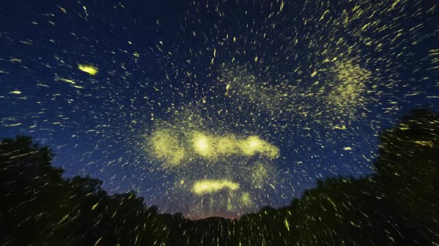 Fireflies Ignite Twilight Sky Above Forest Clear