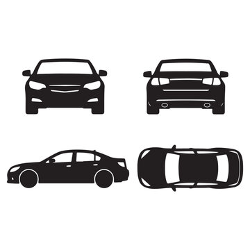 Car Silhouette Blueprint &ndash; Front, Rear, Side & Top View Vector