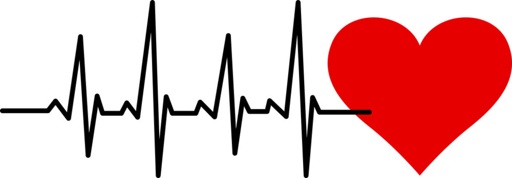 ecg heartbeat line with red heart shape isolated on transparent background