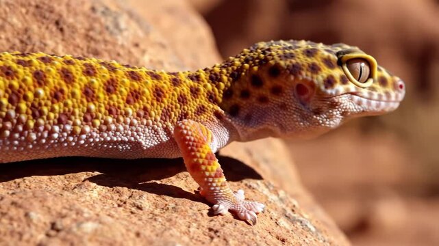 Gecko Clinging to Sun-Baked Desert Rock Face Extreme Close-Up