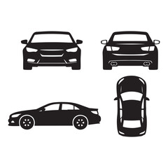 Obraz premium Car Silhouette Blueprint – Front, Rear, Side & Top View Vector