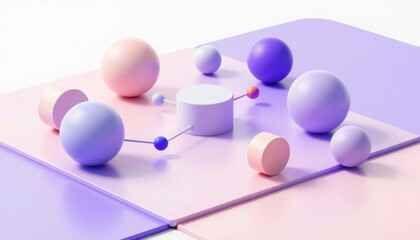 Obraz premium 3d spheres connected on geometric grid with soft pastel lighting and futuristic design elements