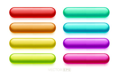 Vibrant Glossy Rounded Buttons Set. Colorful modern UI elements.