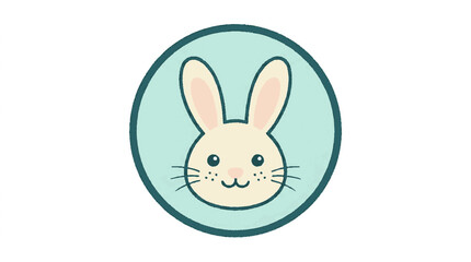 Fototapeta premium Cute beige bunny face badge with long ears and a smile in a teal circular frame vector illustration