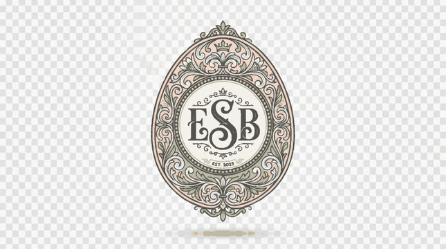 Elegant monogram badge vector with egg shaped decorative design and esb initials