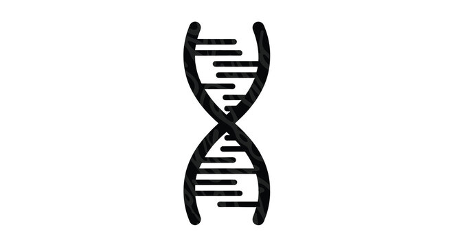 A stark black and white illustration depicts a simplified double helix structure representing deoxyribonucleic acid or dna high quality