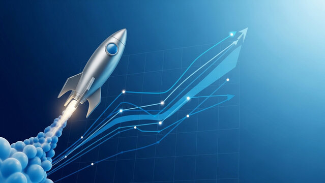 Rocket Launch Symbolizing Business Growth and Startup Financial Achievement