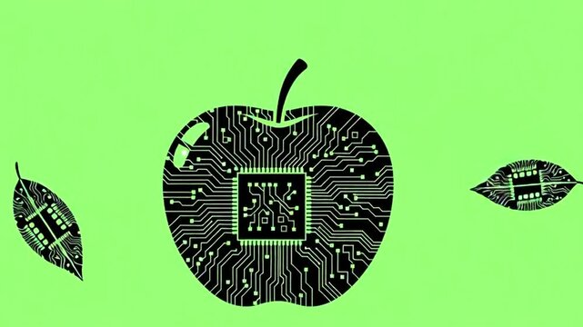 Circuit board apple with leaves technology.