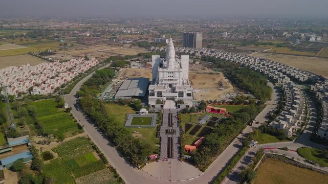 Drone Shot of Vrindavan Chandrodaya Temple Modern Hindu Temple Architecture