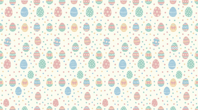 Seamless vector tile pattern with vibrant easter eggs and dots in pastel colors for festive designs