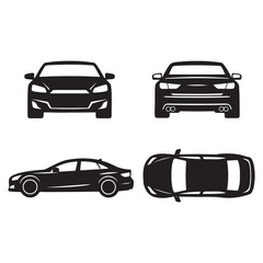 Obraz premium Car Silhouette Blueprint – Front, Rear, Side & Top View Vector
