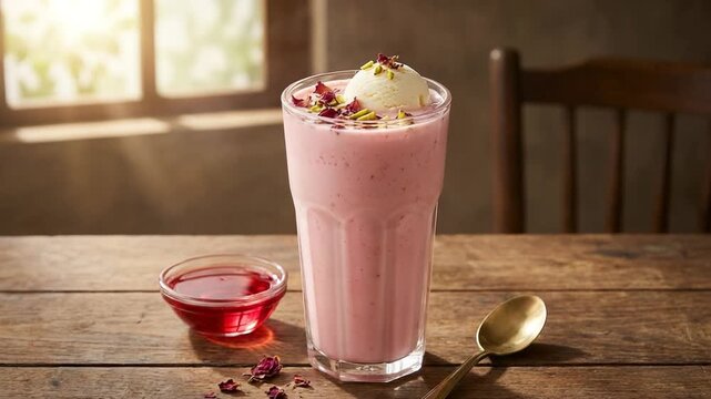 rose falooda indian drink with gulab syrup