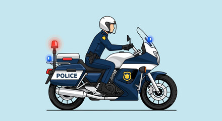 Obraz premium Pixel Art Police Officer Riding Motorcycle with Siren Lights